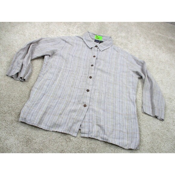Patagonia Shirt Womens 14 Blue Green Striped Hemp Casual Button Up Top - Picture 2 of 11